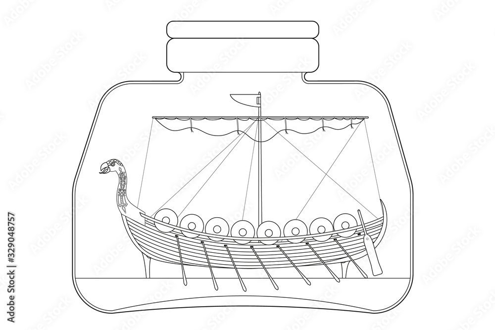 Fototapeta premium Children's coloring book. Ancient ship. Viking ship Drakkar. Vector