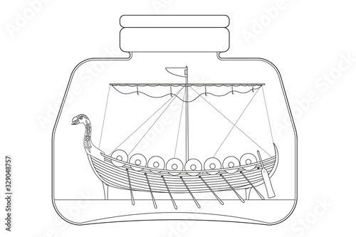 Children's coloring book. Ancient ship. Viking ship Drakkar. Vector