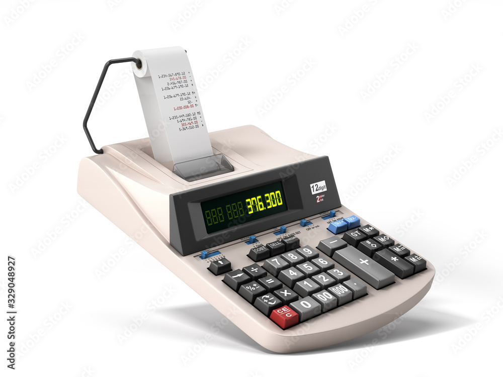 old electronic calculator front view 3d render on white