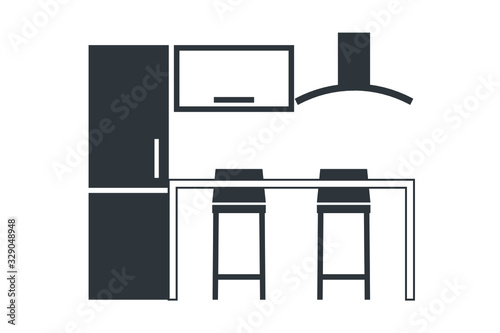 Kitchen furniture icon with island simple isolated