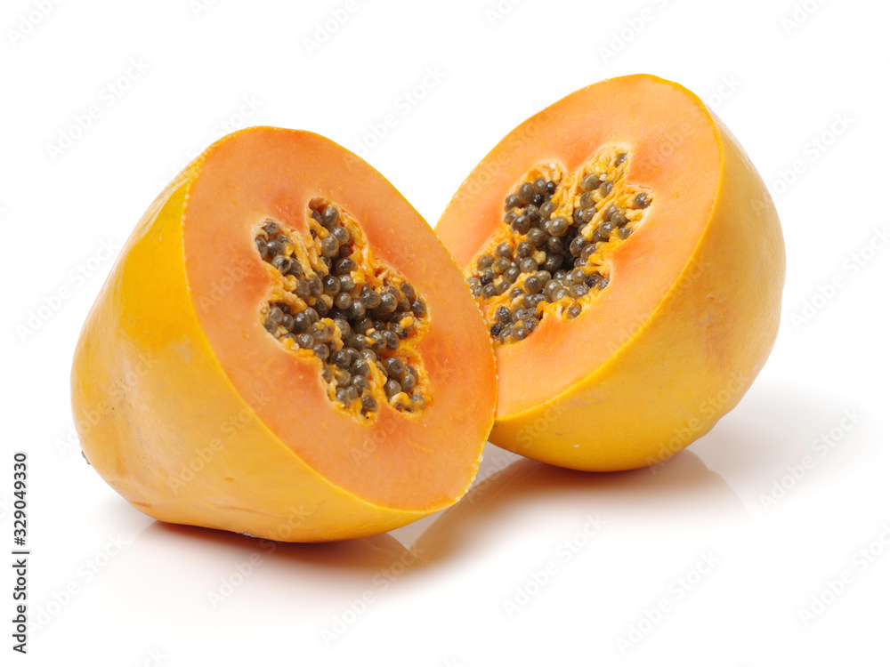 Papaya fruit sliced isolated on a white background Papaya fruit sliced isolated on a white background