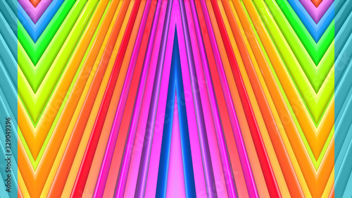3d render rainbow colors background with beatiful stripes as creative backdrops with extruded simple geometry.