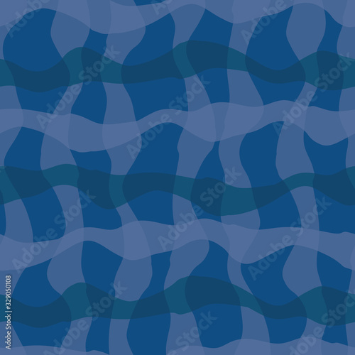 Wavy line grid seamless vector pattern background. Irregular monochrome water reflection backdrop. Abstract blue transparent ocean wave illustration. All over print for marine, beach, vacation concept