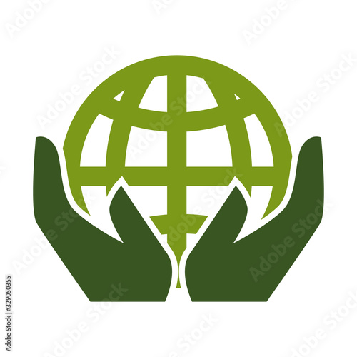 Earth day, planet and human hands isolated icon, environment and ecology