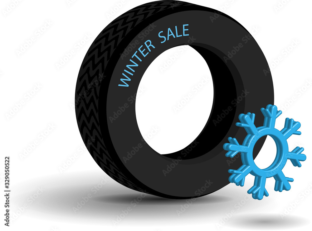 realistic car tire on transparent background with snowflake icon, car ...