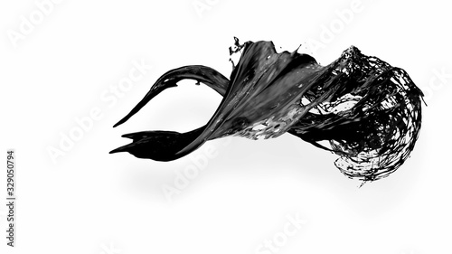 black splash like petroleum in air. 3d rendering of liquid splash in cartoon style