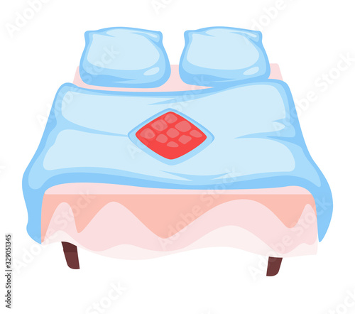 Linen or bedding, pillowcases and blanket with bedsheet, isolated icon