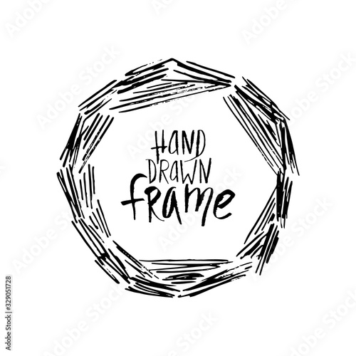 Vector frame from sections with pencil shading at different angles. Round graphic frame with a thick stroke in grunge style. Vector round illustration with place for text.
