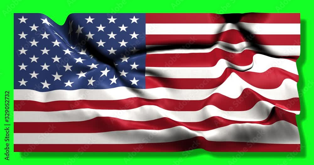 Green screen hiper realistic loop of us Unites States flag waving in the wind american usa flag fluttering with highly detailed fabric texture animation 3d