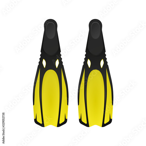 Vector illustration of yellow flippers. diving flippers isolated on a white background. Design element on the theme of diving, tourism and recreation at sea.