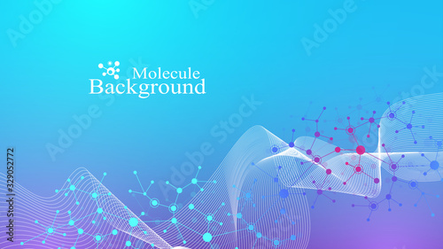 Colorful molecules background. DNA helix, DNA strand, DNA Test. Molecule or atom, neurons. Abstract structure for science or medical background, banner. Scientific molecular vector illustration