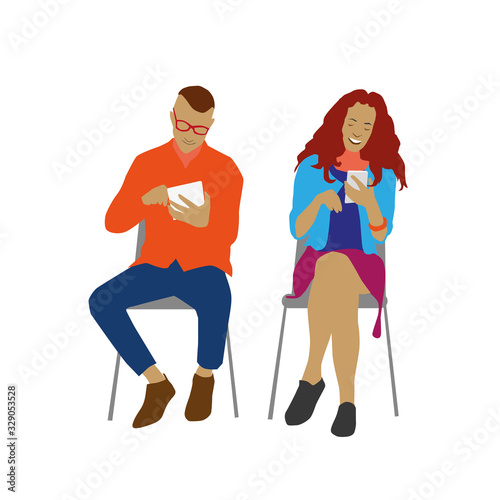 millennial and smartphone, colored vector illustrations, white background
