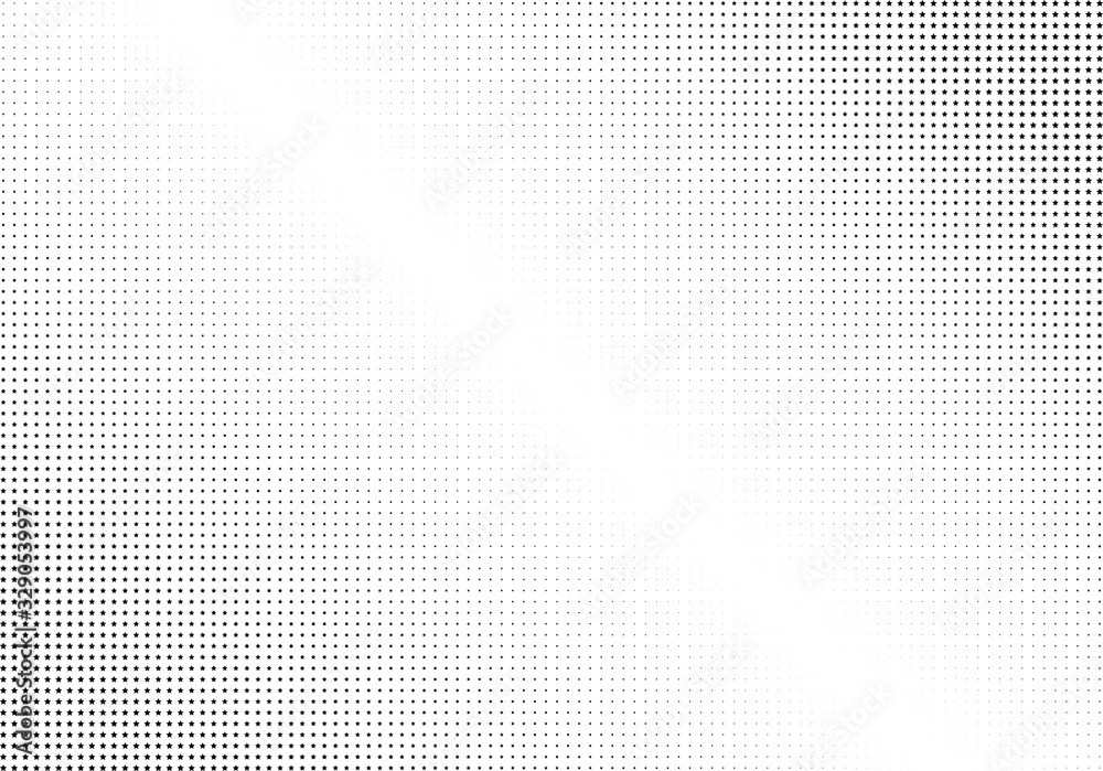 Abstract halftone dotted background. Monochrome pattern with stars.  Vector modern futuristic texture for posters, sites, business cards, postcards, labels and stickers. Design mock-up layout.