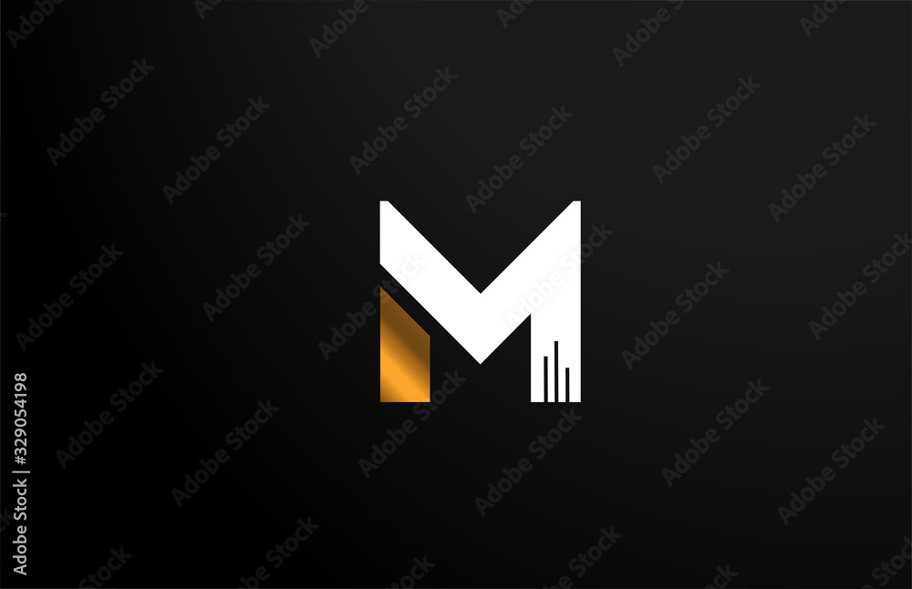 gold golden yellow white M logo letter alphabet icon design for