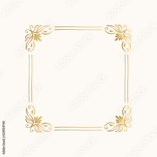Luxury hand drawn borders. Squared golden frame. Vector illustration.