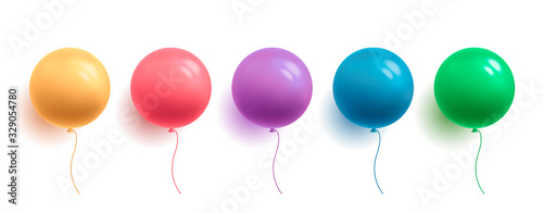 Set of glossy colorful balloons in round shape, 3d colour sphere, isolated vector illustration