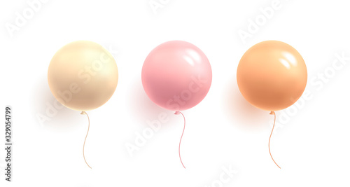 Set of glossy pastel colour gentle girlish balloons in round shape, 3d sphere, isolated vector illustration