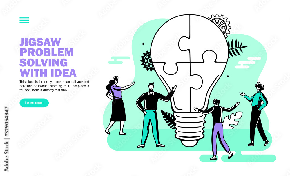 team creating idea with jigsaw bulb, innovation vector
