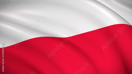 Waving Poland national flag. (Polish Flag) - Realistic 3D render.