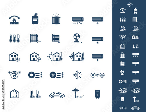 Heating and cooling systems icon set	