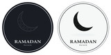 Ramadan Kareem round greeting badge. Islamic crescent dome icon in circles, on black and white color background. Isolated vector illusrtration.