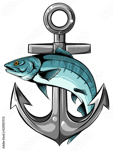 Salmon logo with anchor design vector illustration