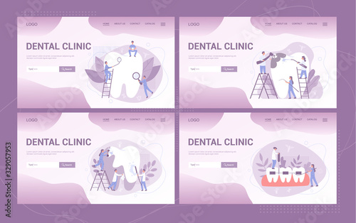 Dental clinic web banner or landing page set. Dentistry concept.