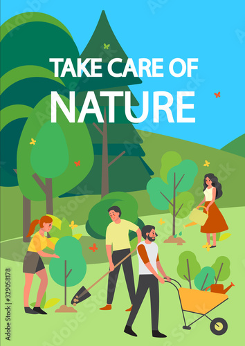 Take care of nature concept. Charity community plant a tree.