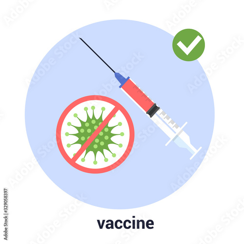 Medical syringe with needle. Vaccination, injection concept. Virus