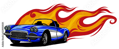 vector muscle car with flames Crazy race
