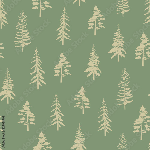 Vector Gold Tree Silhouettes on Green Background Seamless Repeat Pattern. Background for textile  book covers  manufacturing  wallpapers  print  gift wrap and scrapbooking.