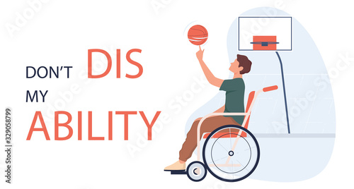 Joyful disabled man in wheelchair playing basketball. Adaptive sports