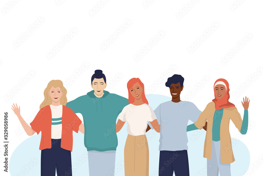 Group of happy friend of different race and gender. Young friends Group of happy friend of different race and gender. Young friends