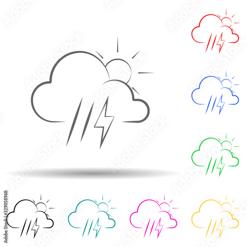 partial rain sign with a thunder-storm multi color style icon. Simple thin line, outline vector of weather icons for ui and ux, website or mobile application