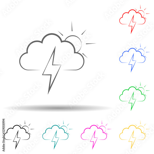 sign of partial thunderstorm multi color style icon. Simple thin line, outline vector of weather icons for ui and ux, website or mobile application