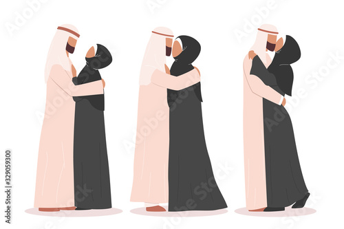 Modern muslim couple kissing each other. Arabian woman and man