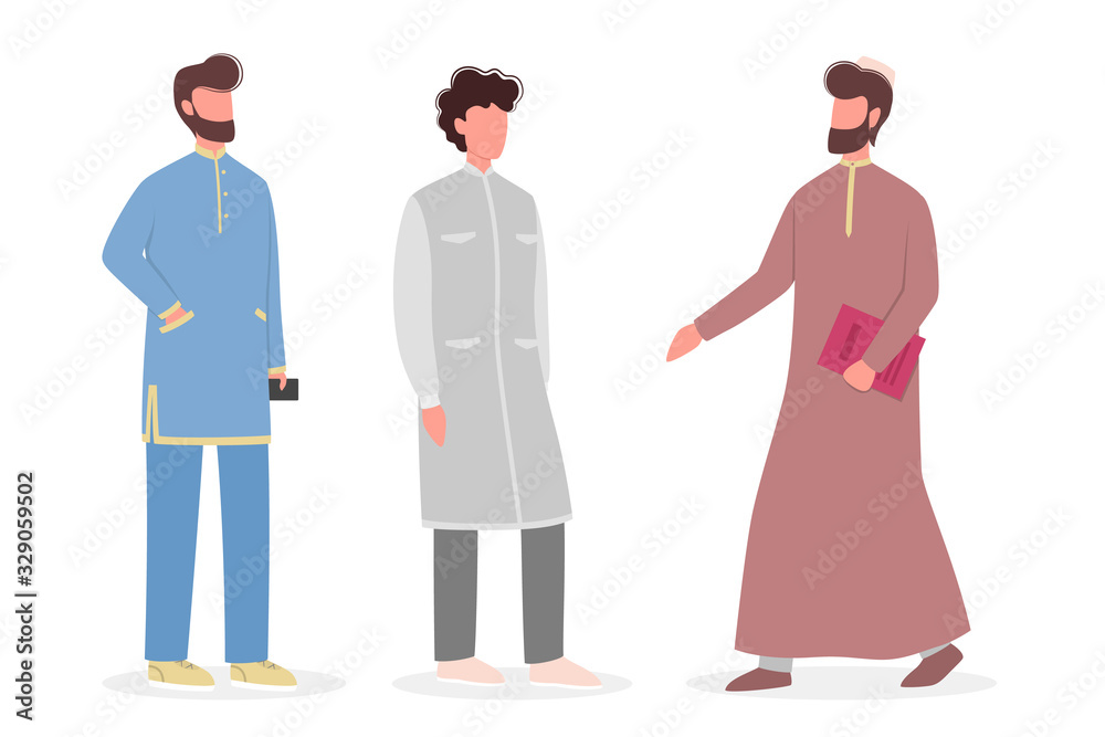 Muslim man talk to each other. Arabian business man wearing Muslim man talk to each other. Arabian business man wearing