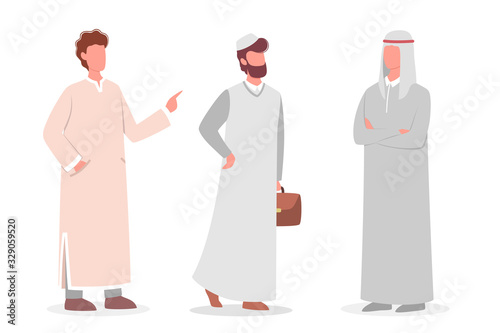 Muslim man talk to each other. Arabian business man wearing