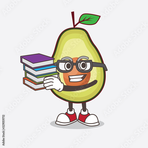 Avocado Fruit cartoon mascot character studying with some books