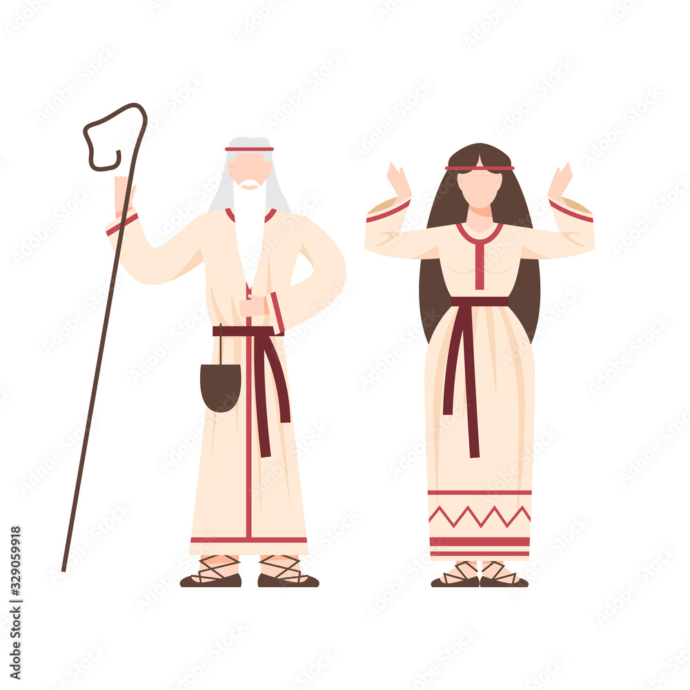 Religion pagan people in traditional period costume. Slavic or pagan