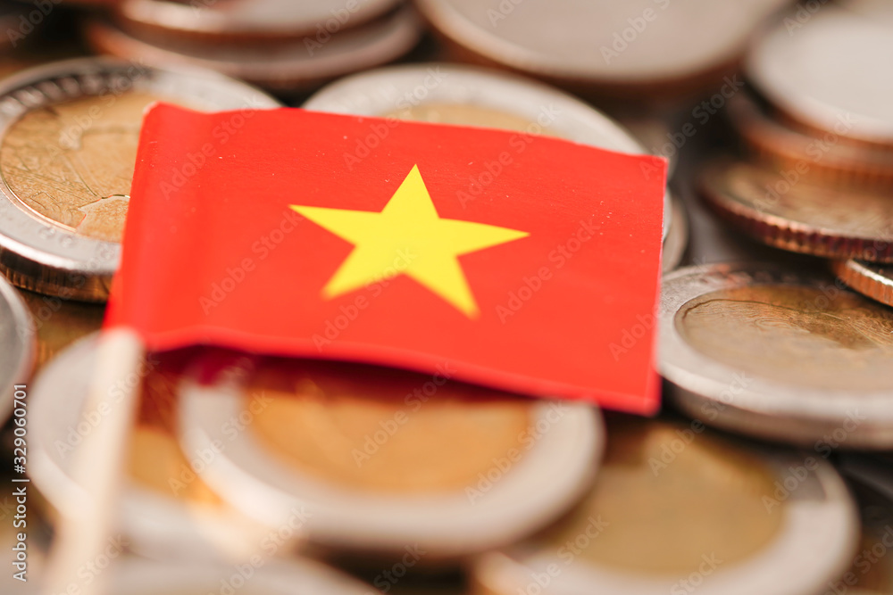 China Flag on coins background : Business and finance concept.