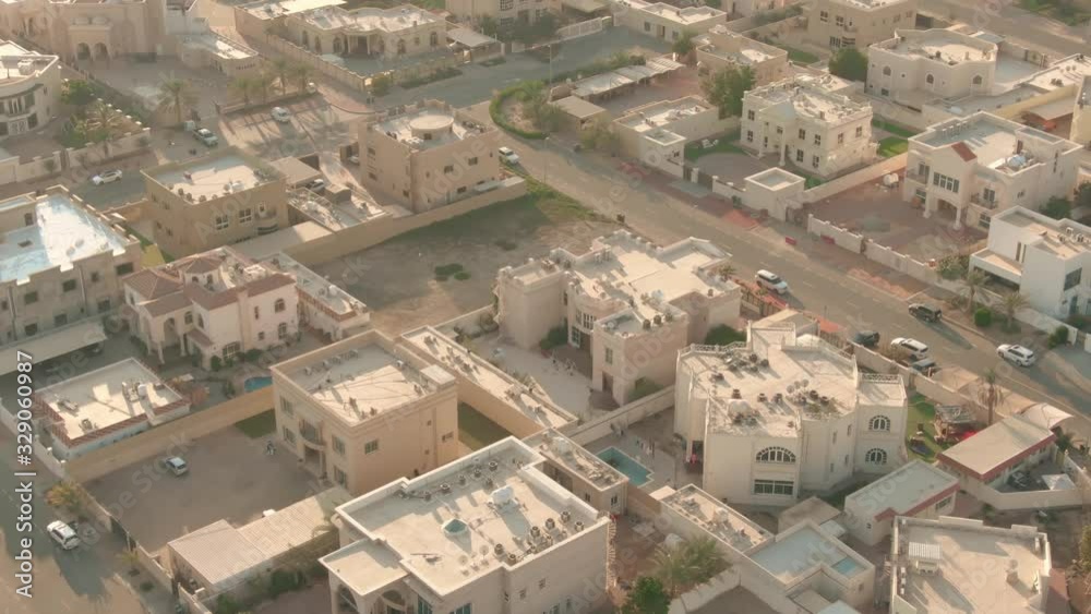 Low altitude aerial view of a residential area in Dubai, UAE Low altitude aerial view of a residential area in Dubai, UAE