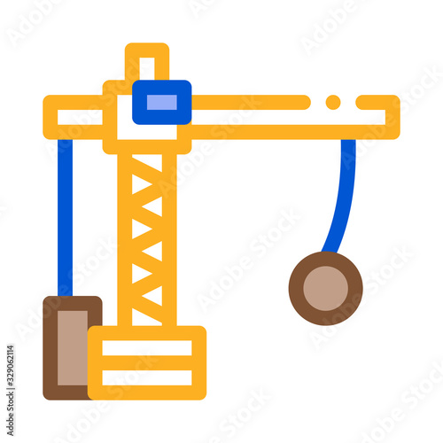 Demolition Crane Icon Vector. Outline Demolition Crane Sign. Color Isolated Contour Symbol Illustration