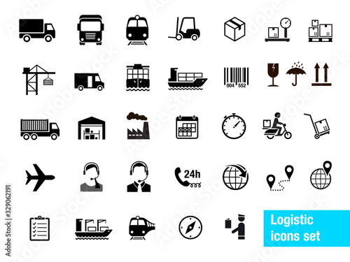 Set of logistic icons. Vector elements. Can use for your design, interface, website, infographic and etc. Prepared for use in any size on different devices. EPS10.