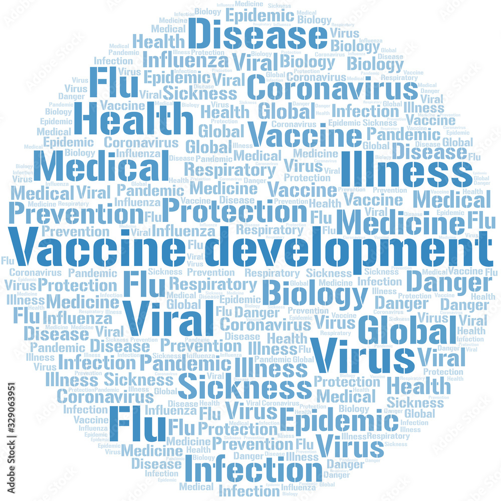 Fototapeta premium Vaccine development word cloud on white background.