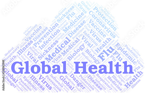 Global Health word cloud on white background.
