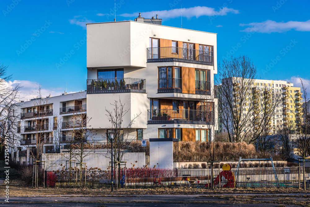 Obraz premium Newly built houses of flats in Goclaw district of Warsaw city, Poland