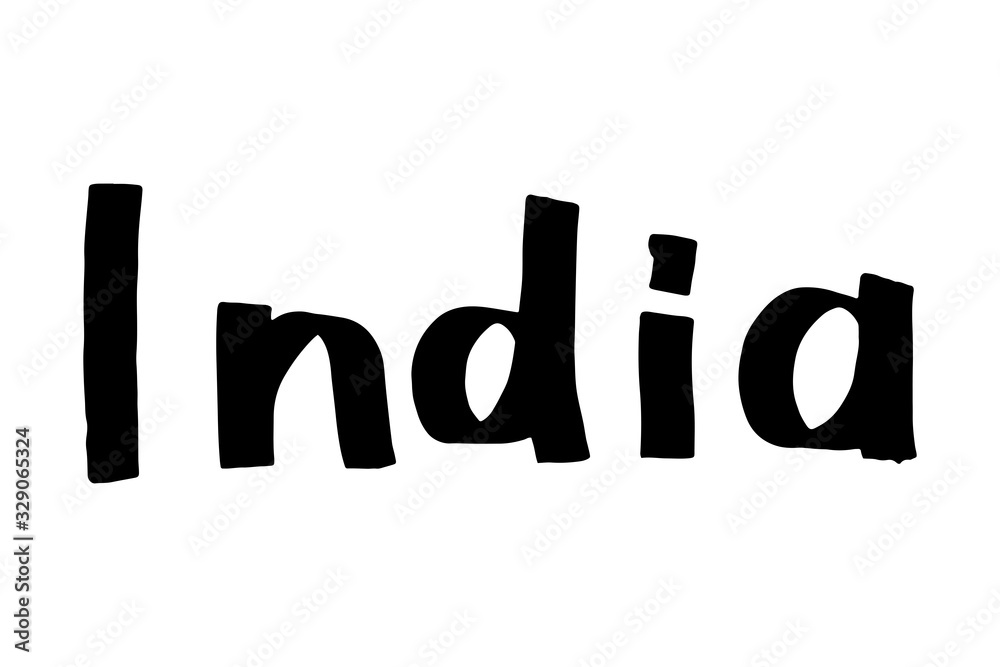 India - country name simpleIndia - country name simple lettering. Black ink word drawing. Doodle lettering about touristic places. Travelling design element. Vector illustration