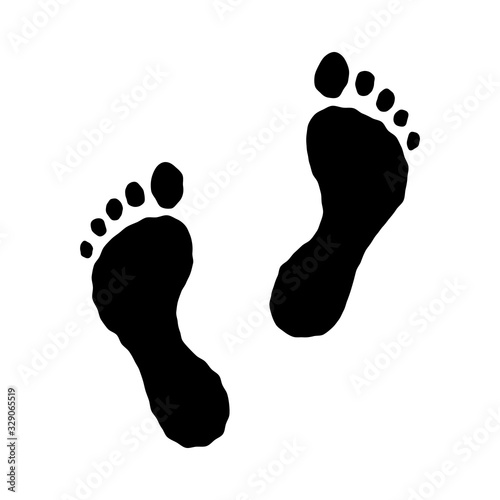 Flat linear design. Human footprint icon. Black silhouette of human feet isolated on a white background. Vector illustration