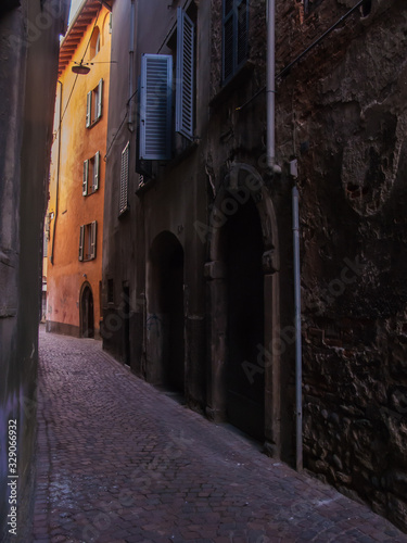 old narrow street with paving stones  Bergamo  Italy